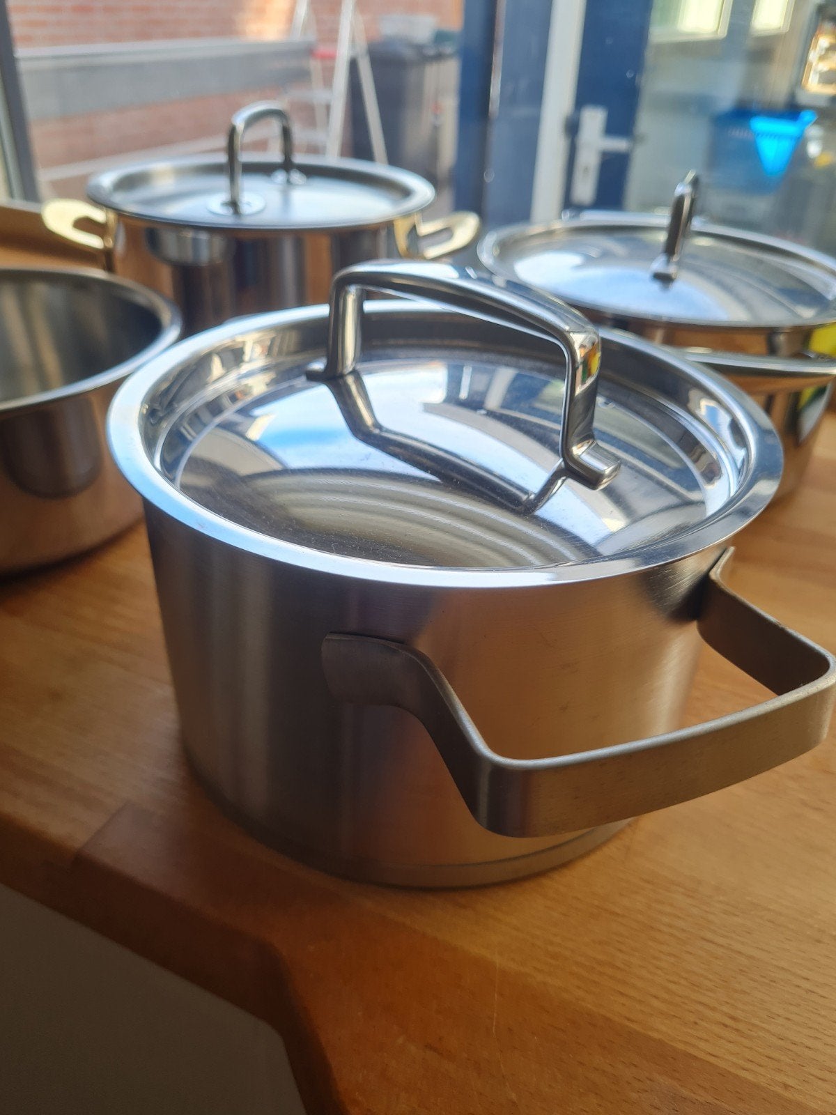 pannenset, Huis en Inrichting, Keuken | Potten en Pannen, Ophalen of Verzenden, Zo goed als nieuw, Rvs, Pannenset