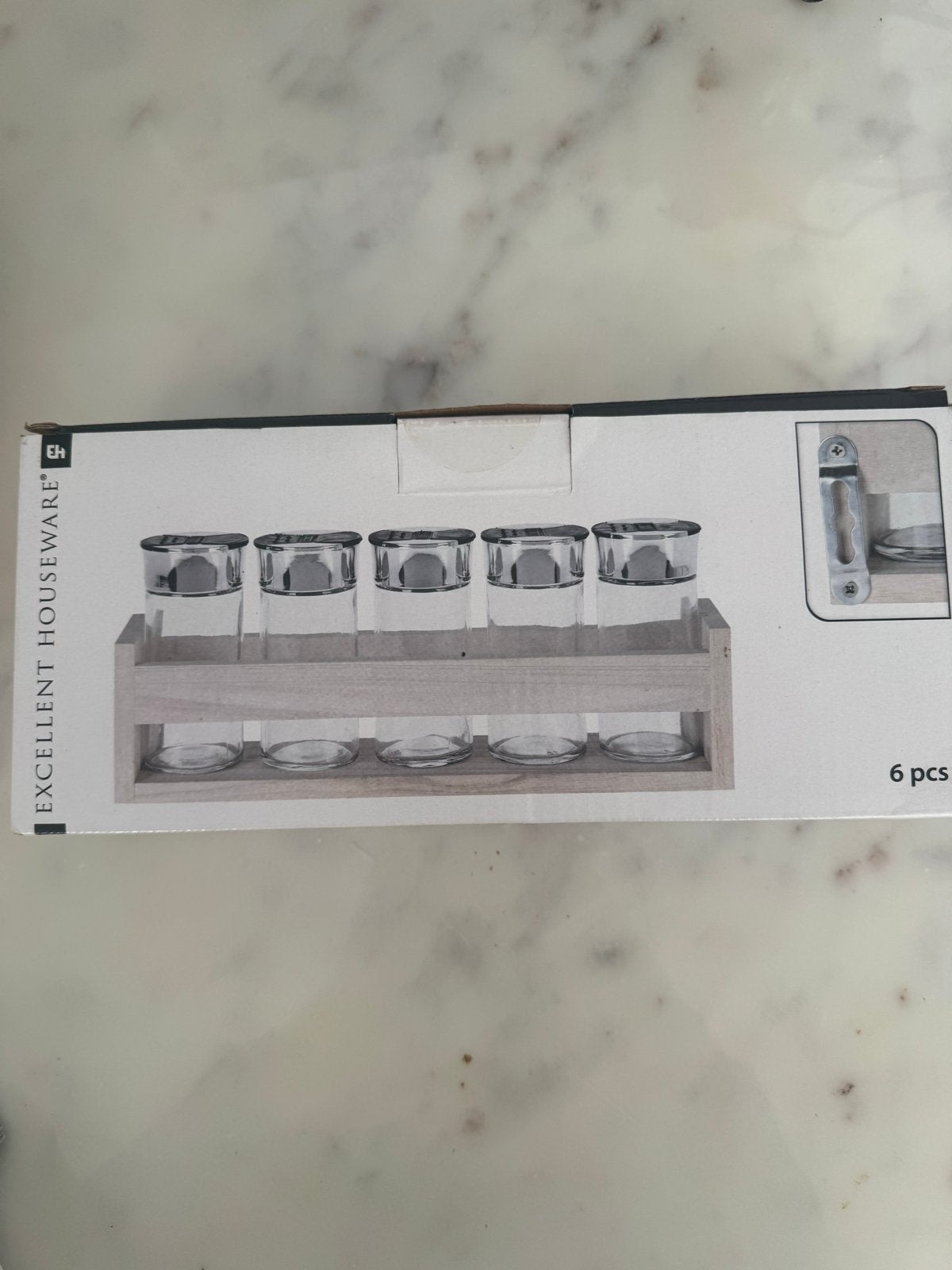 Kruidenpotjes set met houten rekje - 6 stuks, Huis en Inrichting, Ophalen of Verzenden, Overige merken, Glas, Overige typen