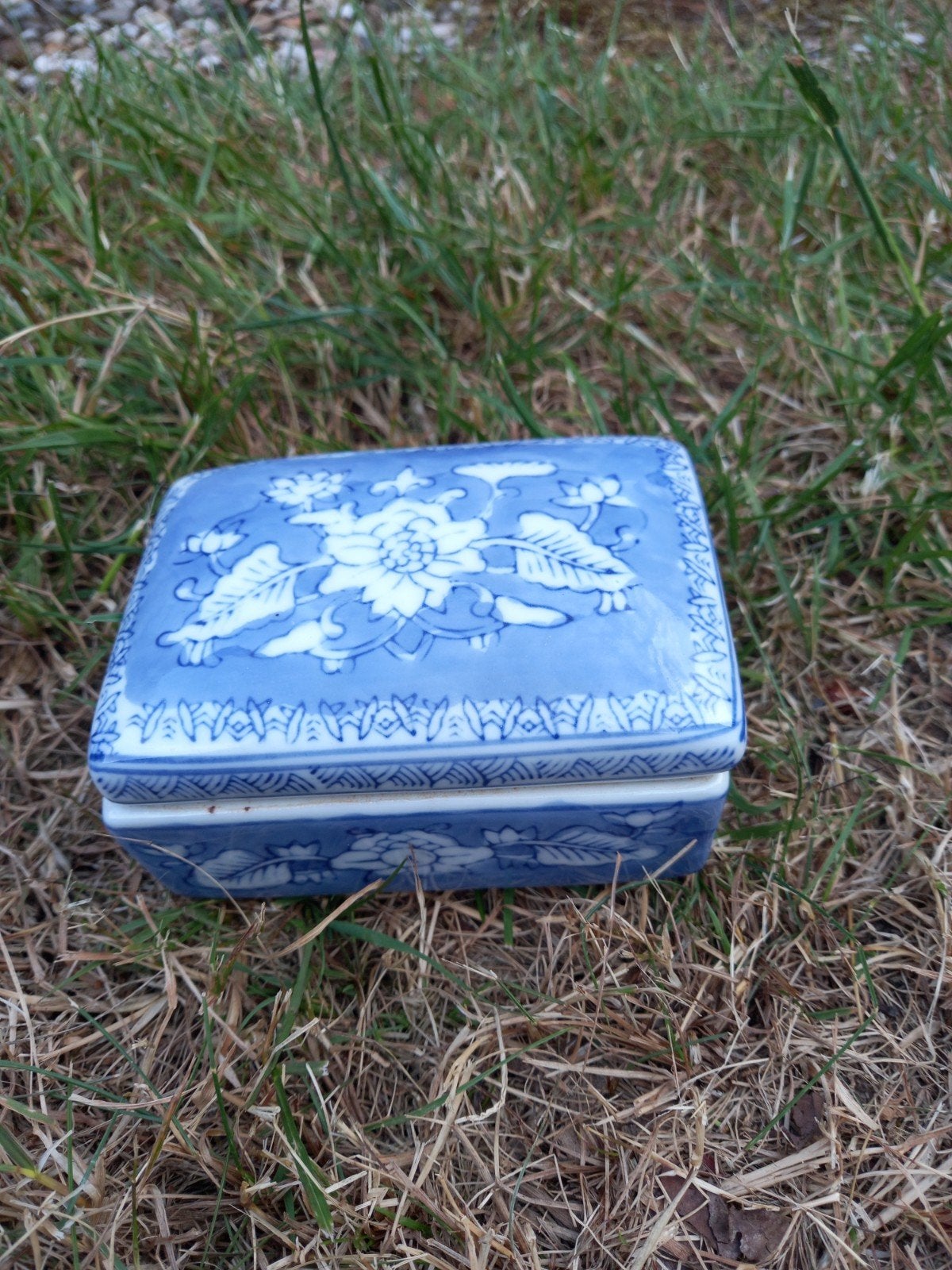 Vintage Chinees sieradendoosje blauw-wit porselein, Antiek en Kunst, Ophalen of Verzenden
