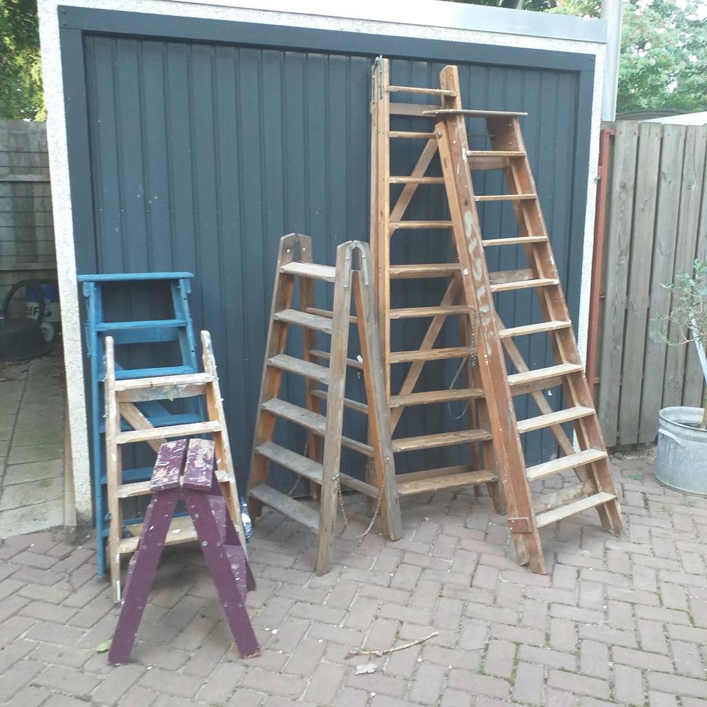Ladder , trap , huishoudtrap van hout vanaf 15,- per stuk, Antiek en Kunst, Curiosa en Brocante, Ophalen