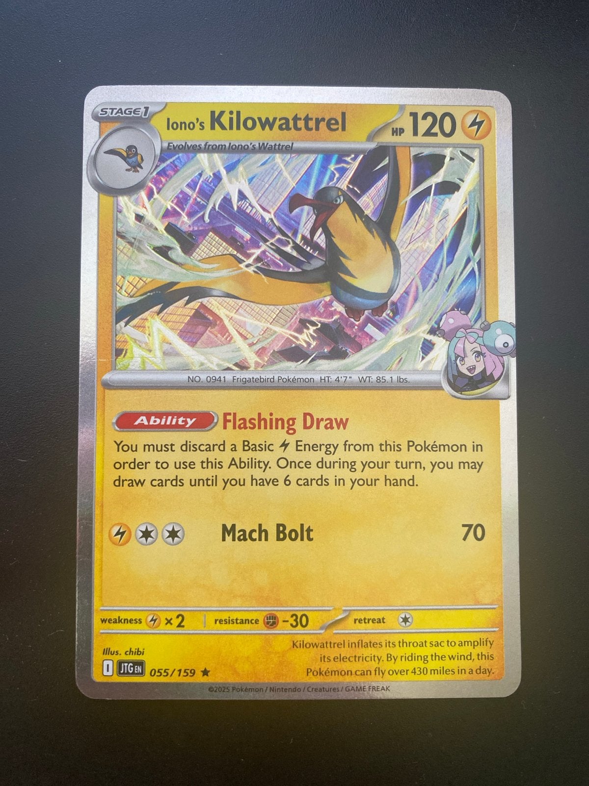 Iono's Kilowattrel 055/159 Rare Holo Journey Together, Ophalen of Verzenden, Zo goed als nieuw, Losse kaart, Foil