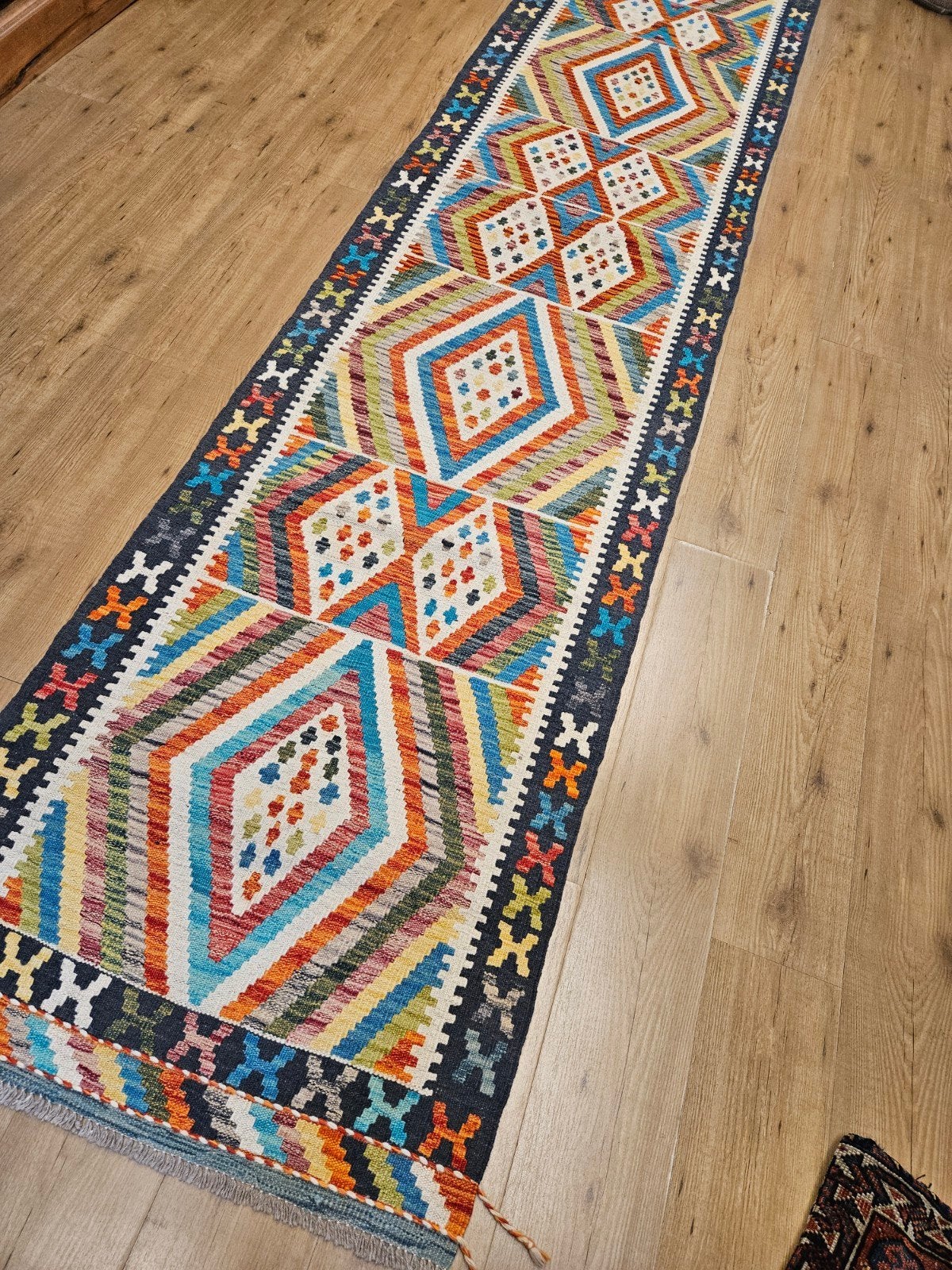 Prachtige handgeweven oosterse kelim 395x86, Huis en Inrichting, Info@SlatsAntiek.nl, Vof Slats Antiek, Rechthoekig, Herenstraat 31 leiden