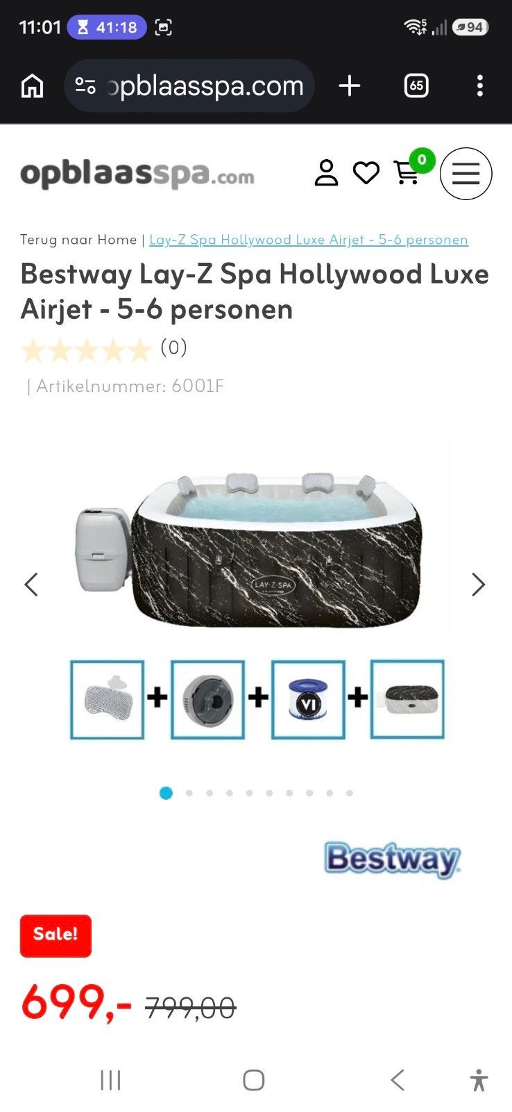 Bestway Lay-Z Spa Hollywood Luxe Airjet - 5-6 personen, Ophalen, Minder dan 80 cm, Opblaaszwembad, Rond