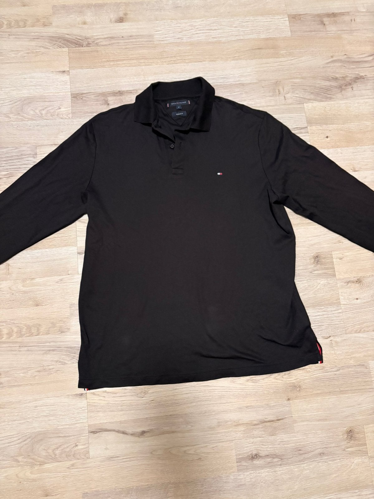 Tommy hilfiger polo lange mouwen, Kleding | Heren, Polo's, Verzenden, Zo goed als nieuw, Zwart