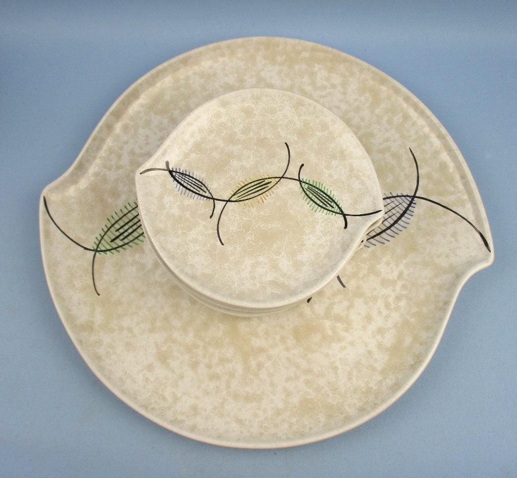 Plateel gebak set Regina Gouda  decor Ero jaren 50, Ophalen of Verzenden