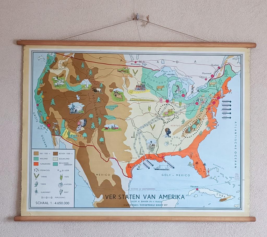 Vintage Rolkaart Verenigde Staten van Amerika, Gelezen, Ophalen of Verzenden, Landkaart, 1800 tot 2000