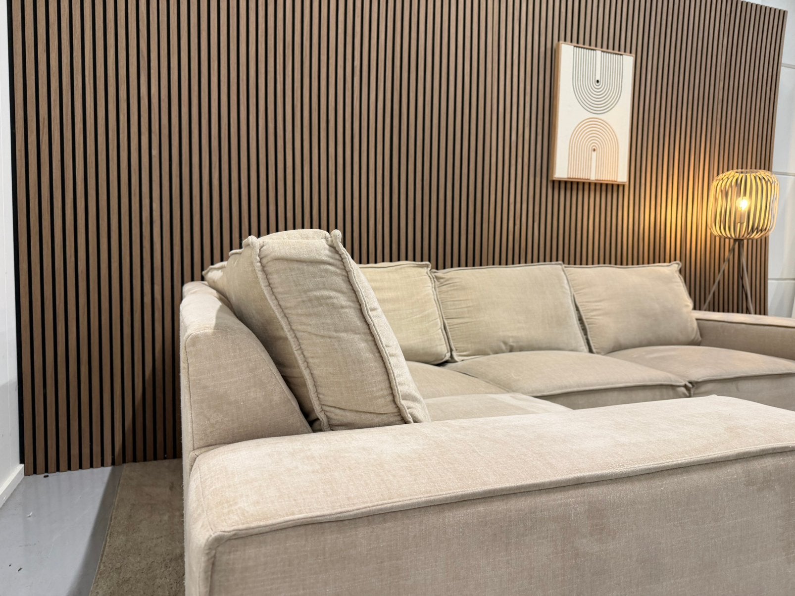 Zitmaxx - Hoekbank - Beige - Nette Staat - Velvet - Japandi, Ophalen of Verzenden, Zo goed als nieuw, 150 cm of meer, Vierpersoons of meer