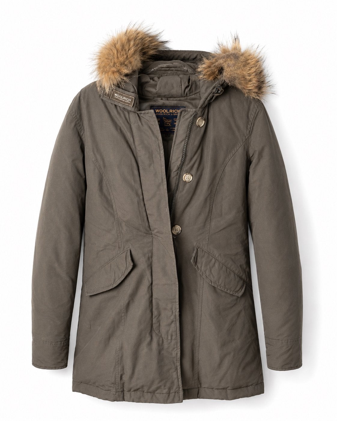 Woolrich Winterjas met Bontkraag - Maat S, Ophalen, Zo goed als nieuw, Maat 38/40 (M), Groen