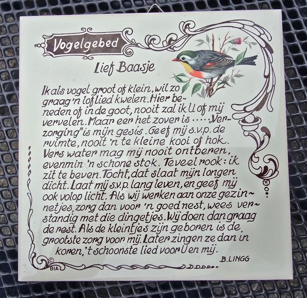 VOGELGEBED   lief baasje  tegeltje, Ophalen of Verzenden