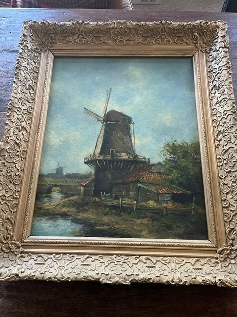 Molen: "de Fortuin" in Nieuwveen, schilderij van Toon Koster, Antiek en Kunst, Maritiem / water, Nederlandse school, Olieverf