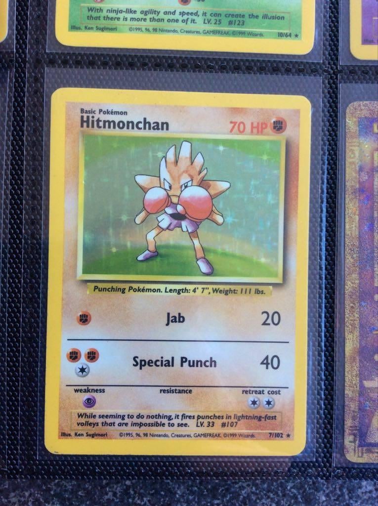 Hitmonchan Base set 1 Pokémonkaart, Ophalen of Verzenden, Zo goed als nieuw, Losse kaart, Foil