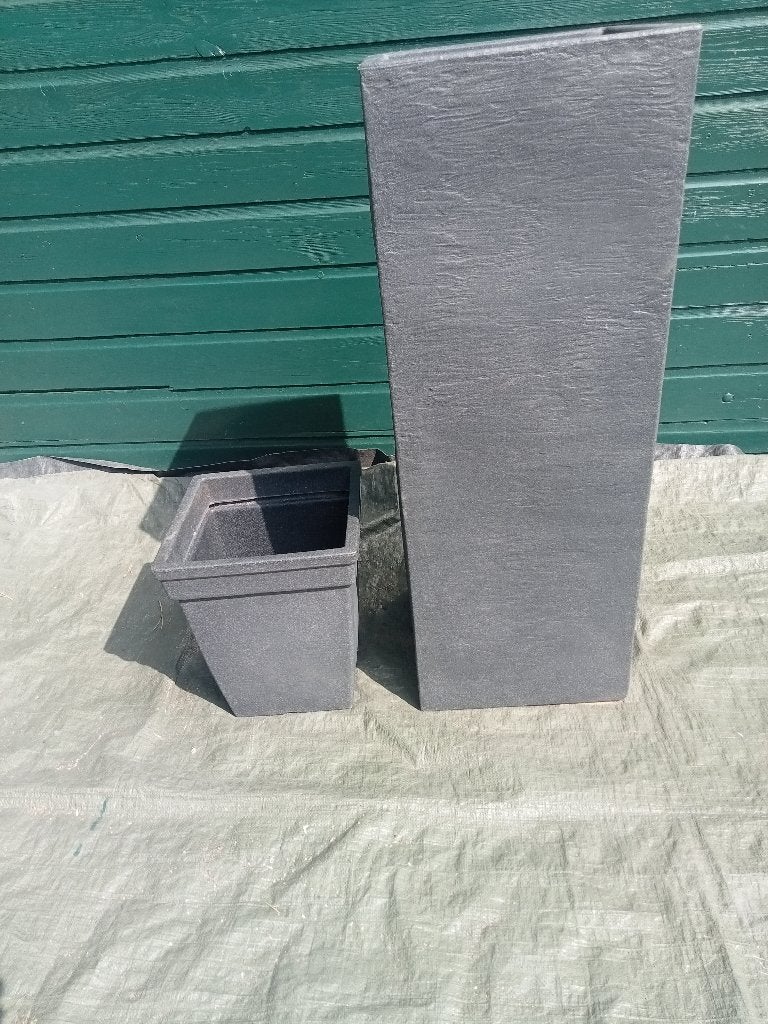 2 STUKS KUNSTSTOF BLOEMBAKKEN VIERKANT HOOG  LAAG ANTRACIET, Ophalen, Kunststof, Gebruikt, Minder dan 60 cm