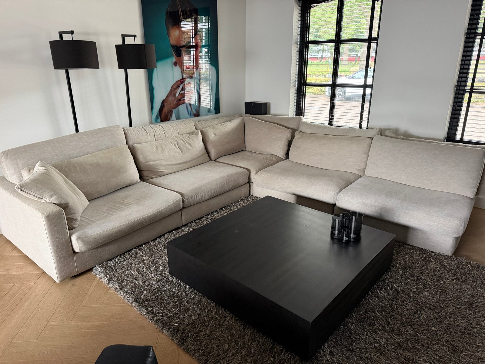 Grote beige hoekbank, merk Lintelo, Ophalen, Gebruikt, Hoekbank, 300 cm of meer
