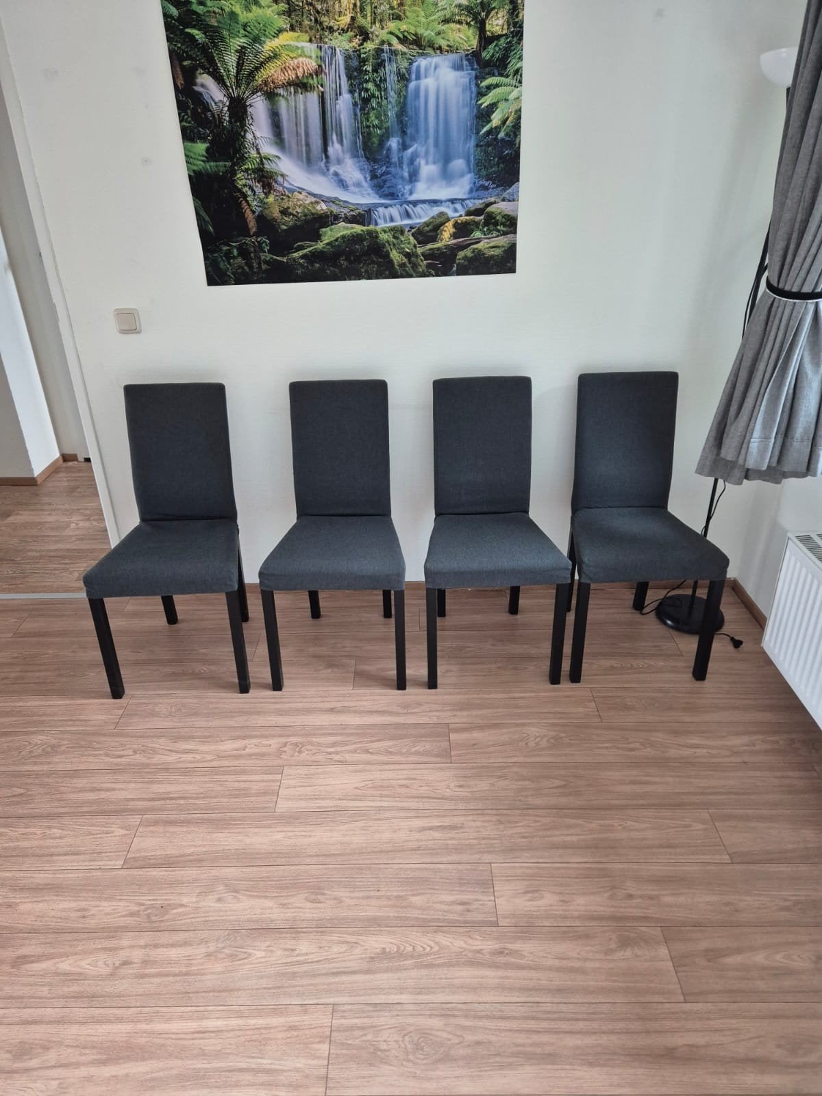 Eetkamerstoelen grijs 4x, Ophalen, Zo goed als nieuw, Grijs