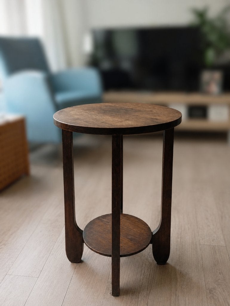 Stijlvolle houten bijzettafel met ronde bladen, Ophalen