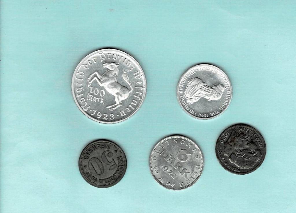 Lot van 5 Duitse inflatie-munten, Verzenden, Duitsland