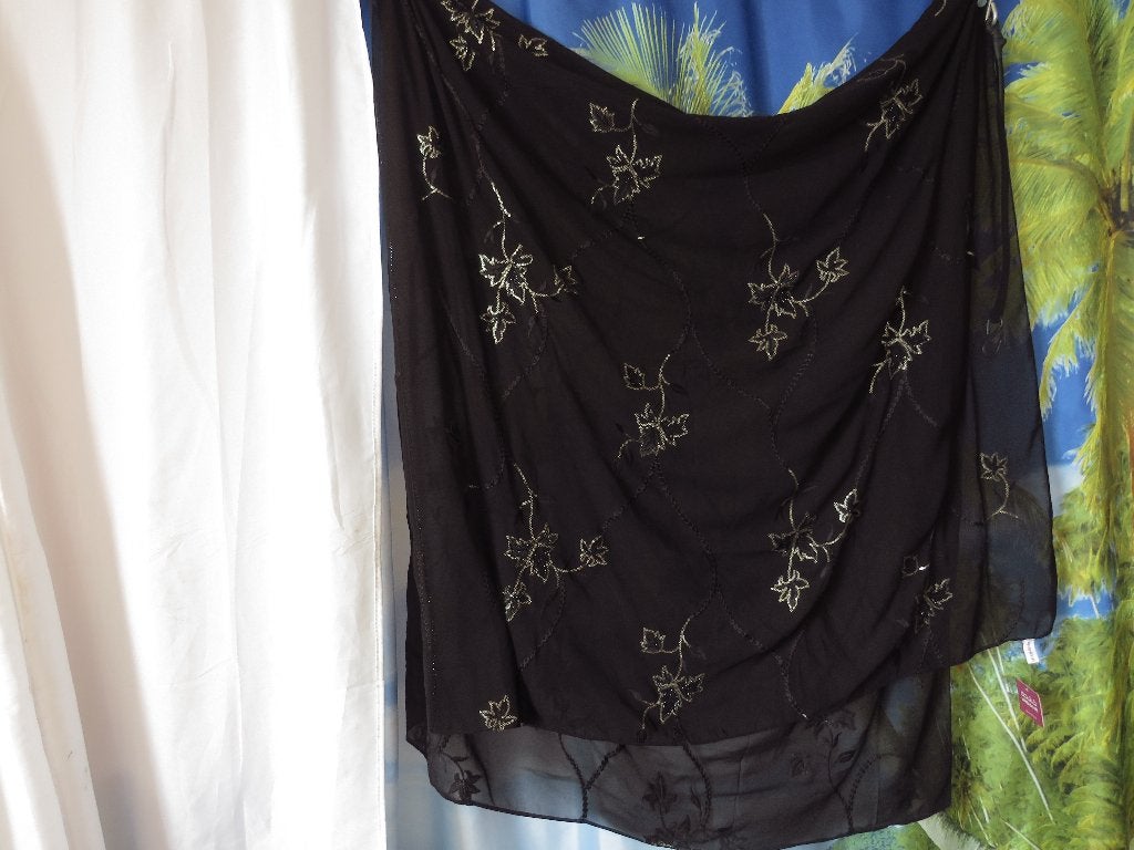Nieuwe Zwarte sjaal borduursel + glitters Kashkha, Maat 46/48 (XL) of groter, Nieuw, Ophalen of Verzenden, Sjaal