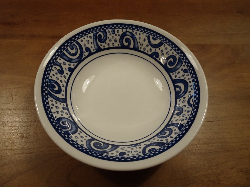 Churchill kom dessert schaal schotel rond blauw op wit 4x, Ophalen of Verzenden, Zo goed als nieuw, Kom(men), Overige stijlen