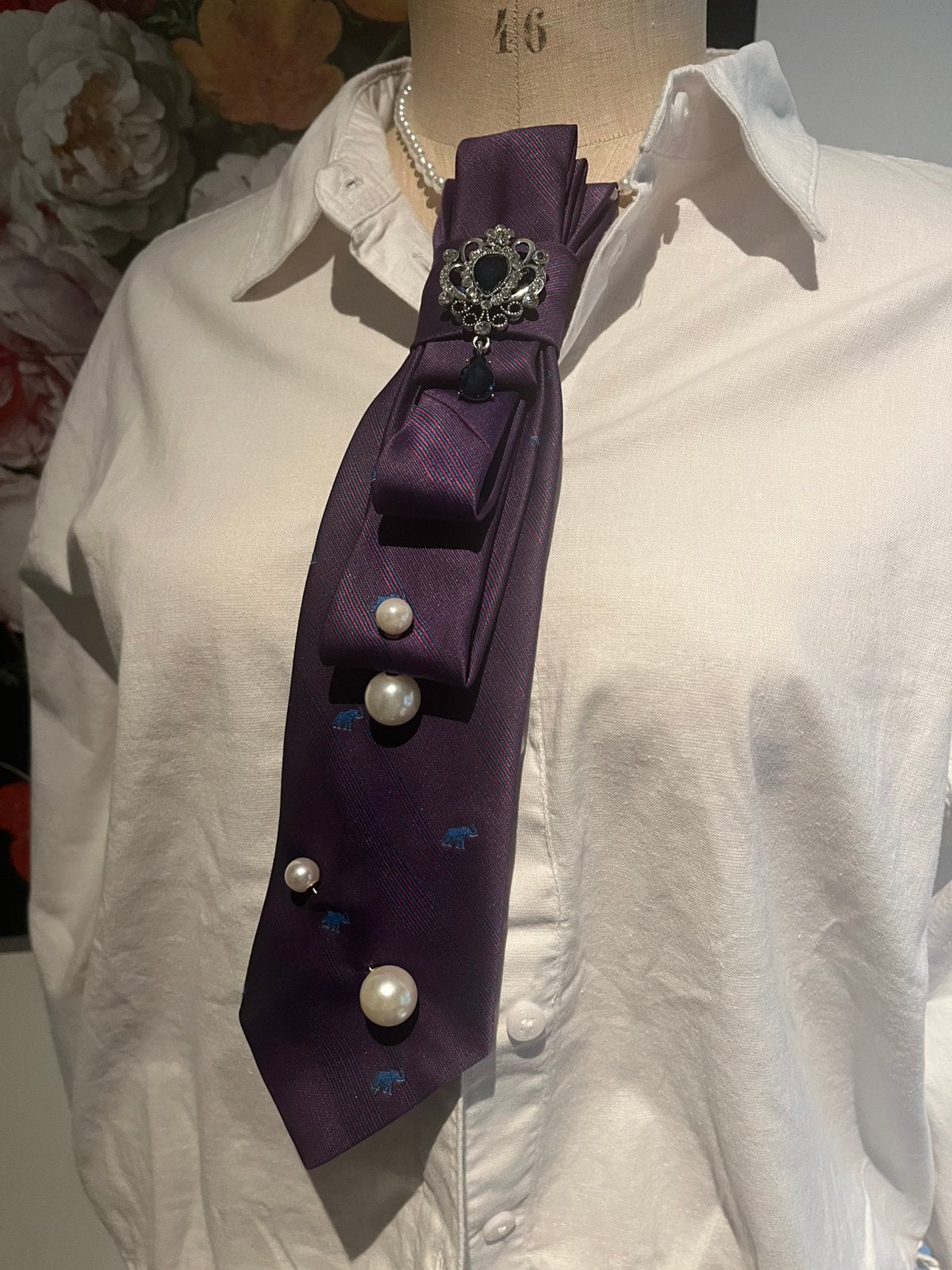 Stropdasketting, damesstropdas, Sieraden, Tassen en Uiterlijk, Kettingen, Overige materialen, Verstelbaar, Paars, Nieuw