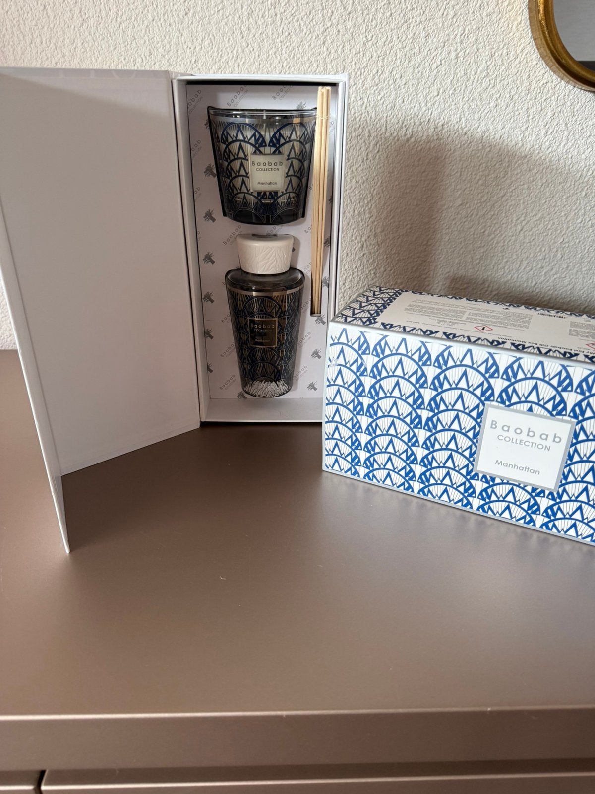 My first baobab Manhattan set met geurkaars en geurstokjes, Blauw, Overige typen, Nieuw, Ophalen of Verzenden