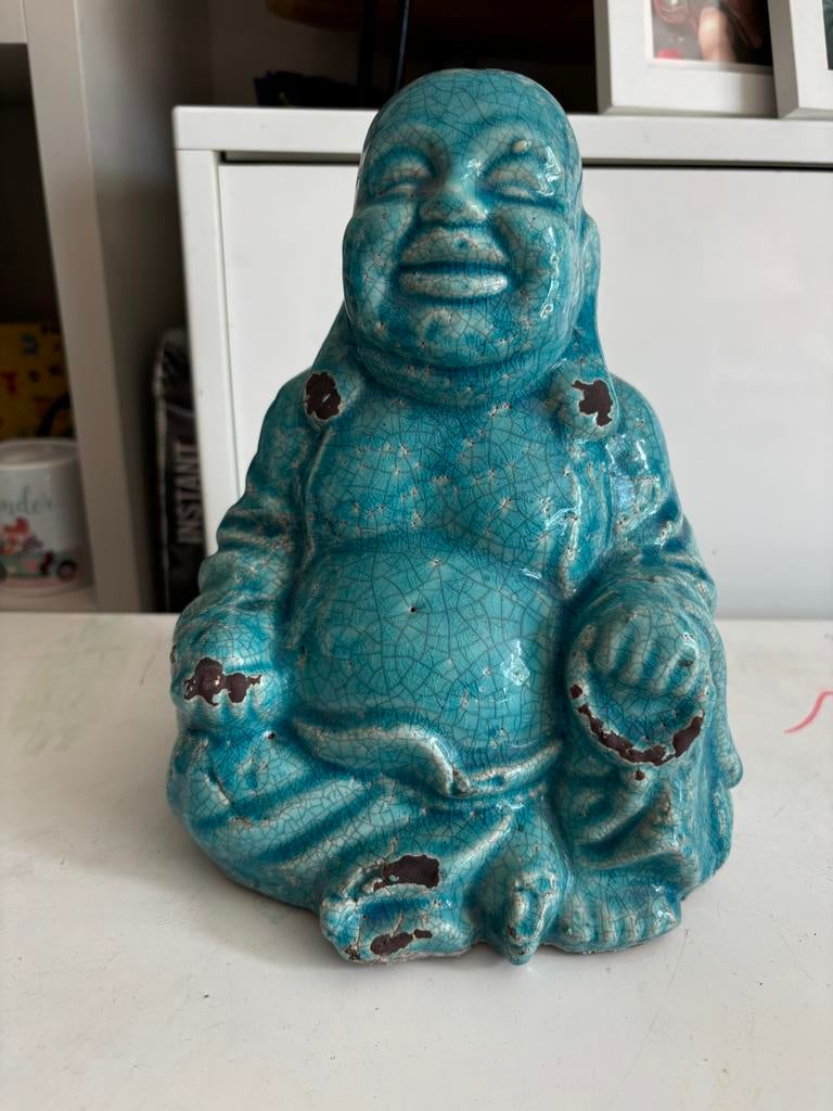 Stenen Buddha beeld turquoise, Ophalen, Zo goed als nieuw