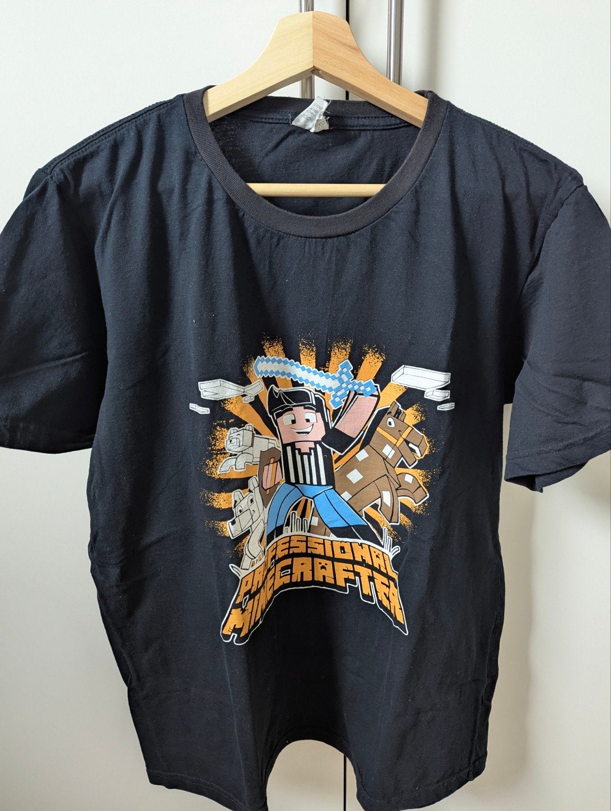 Zwart Minecraft T-shirt - Maat G (L), Ophalen of Verzenden, Zo goed als nieuw, Maat 46 (S) of kleiner, Zwart