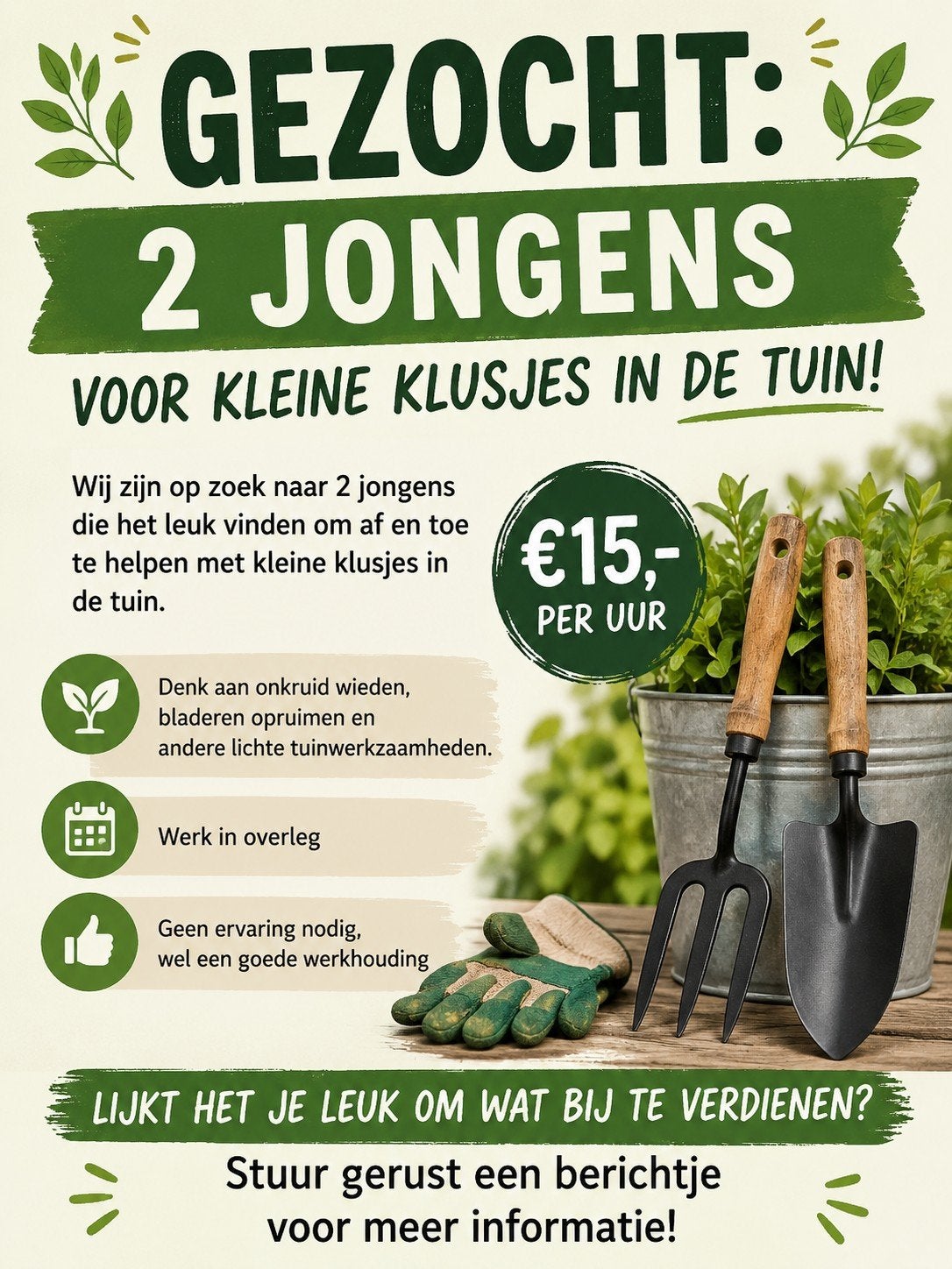 Gezocht hulp voor in de tuin/loods, Ophalen