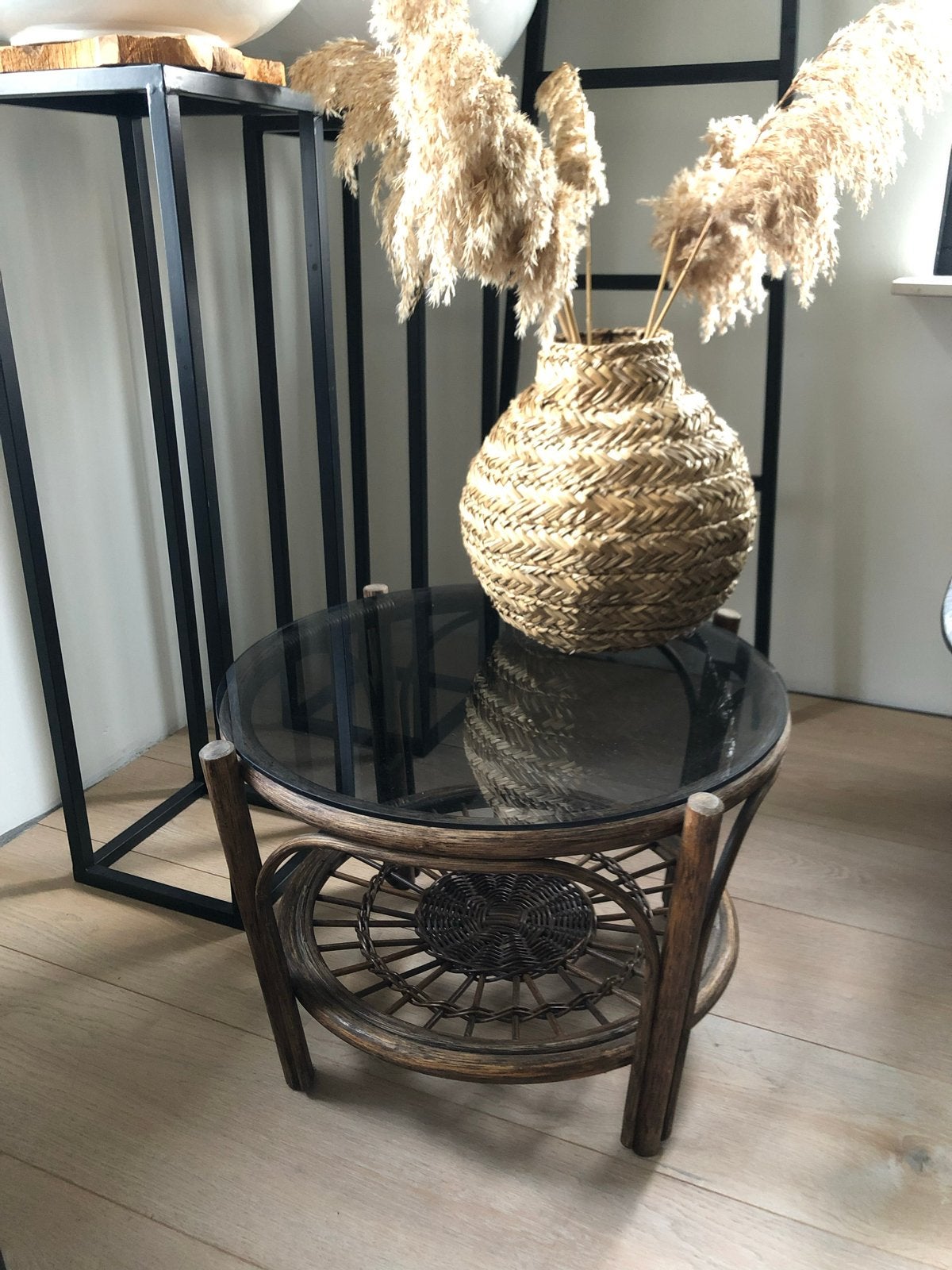 Vintage ronde salontafel, Ophalen, 50 tot 100 cm, Rond, Glas