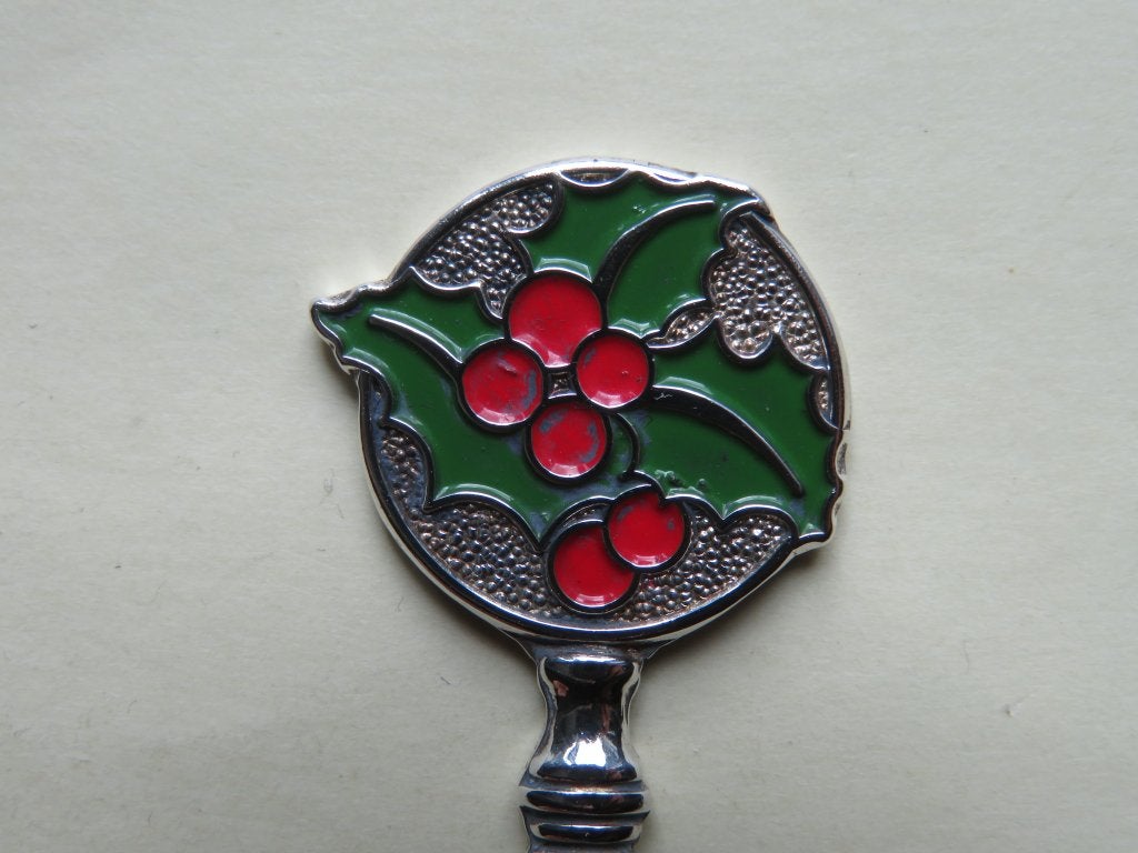 Lepeltje Kerst / Kerstmis Hulstblaadjes met besjes emaille, Antiek en Kunst, Verzenden
