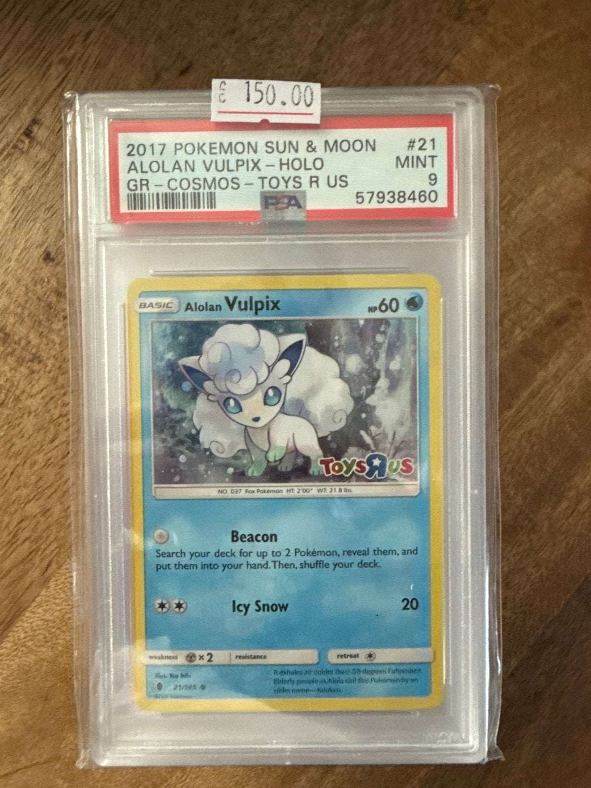 Pokémon Alolan Vulpix Holo PSA 9 Mint Toys R Us, Ophalen of Verzenden, Zo goed als nieuw, Losse kaart, Foil