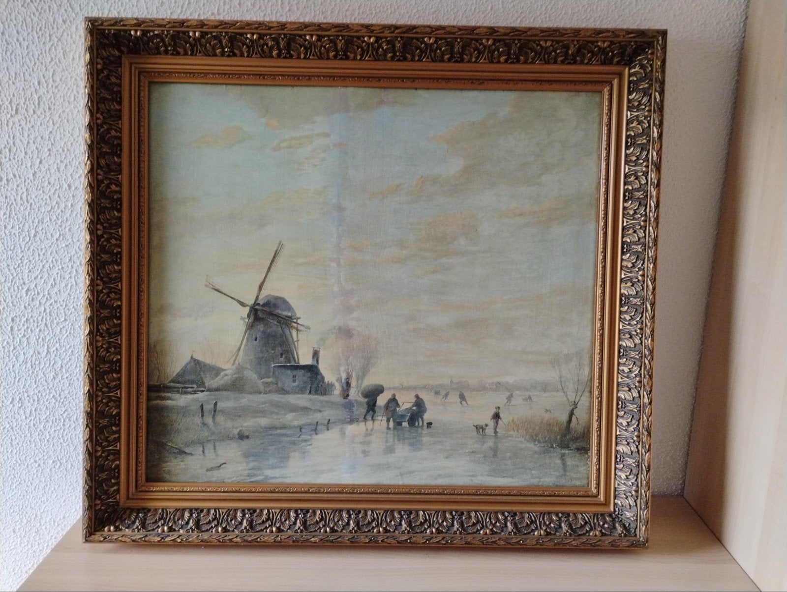 Hollands winterlandschap met molen en schaatsers, Ophalen, Paneel, Ingelijst, Landschap