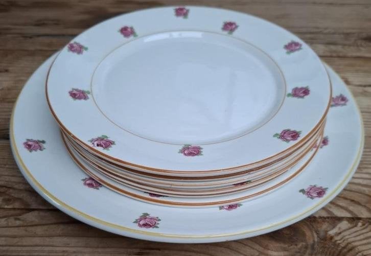 Oude Franse brocante roze roosjes borden, Digoin, Antiek en Kunst, Ophalen of Verzenden