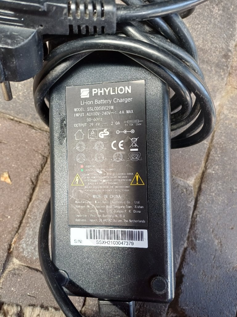 Oplader fiets phylion, Ophalen of Verzenden, Gebruikt