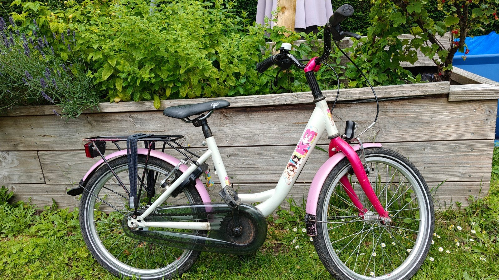 Kinderfiets 20 inch - Wit/Roze, Ophalen, Gebruikt, Terugtraprem, 20 inch of meer