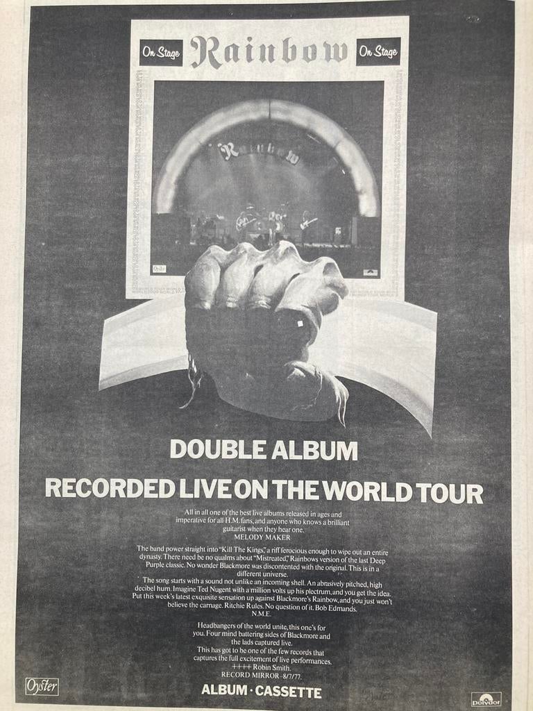 Paginagrote A3 advertentie RAINBOW On Stage release, Ophalen of Verzenden, Zo goed als nieuw