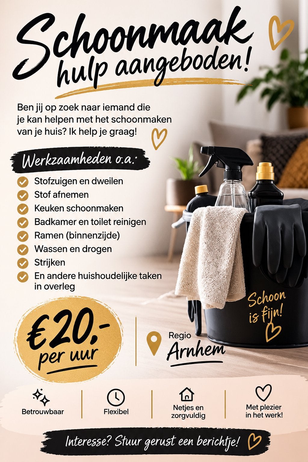 Schoonmaakster aangeboden!, Huis en Inrichting, Ophalen of Verzenden