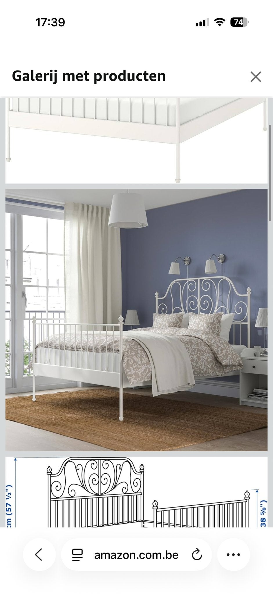Ikea ijzeren bedframe met lattenbodem 160x200 cm, Ophalen, Gebruikt, Wit, Tweepersoons