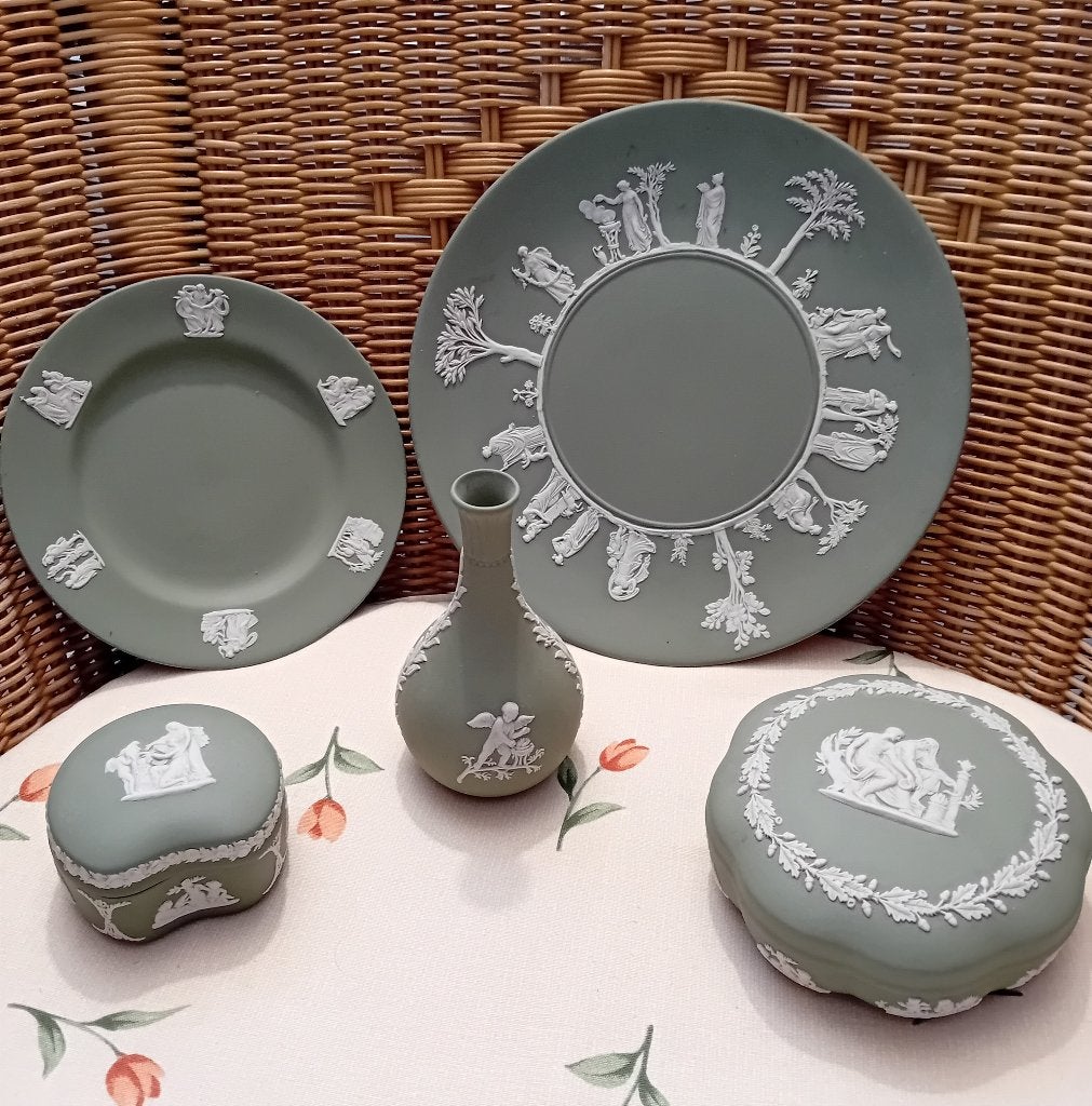 Vintage Wedgwood Jasperware Set - Salie Groen, Ophalen