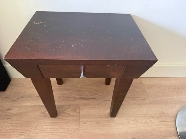 2 Design nachtkastjes Echt hout, Ophalen, Gebruikt, Minder dan 45 cm, 55 tot 70 cm