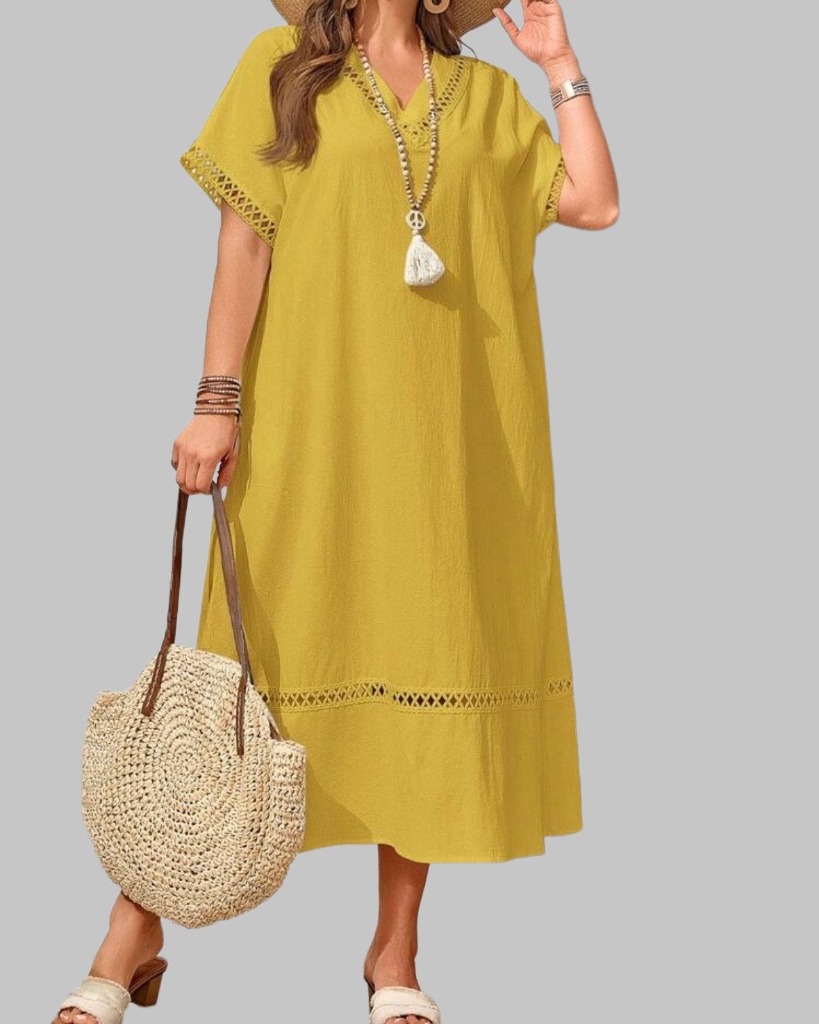 Maxi Jurk met V-hals - Geel (44-54), Kleding | Dames, Verzenden, Nieuw, Geel, Jurk
