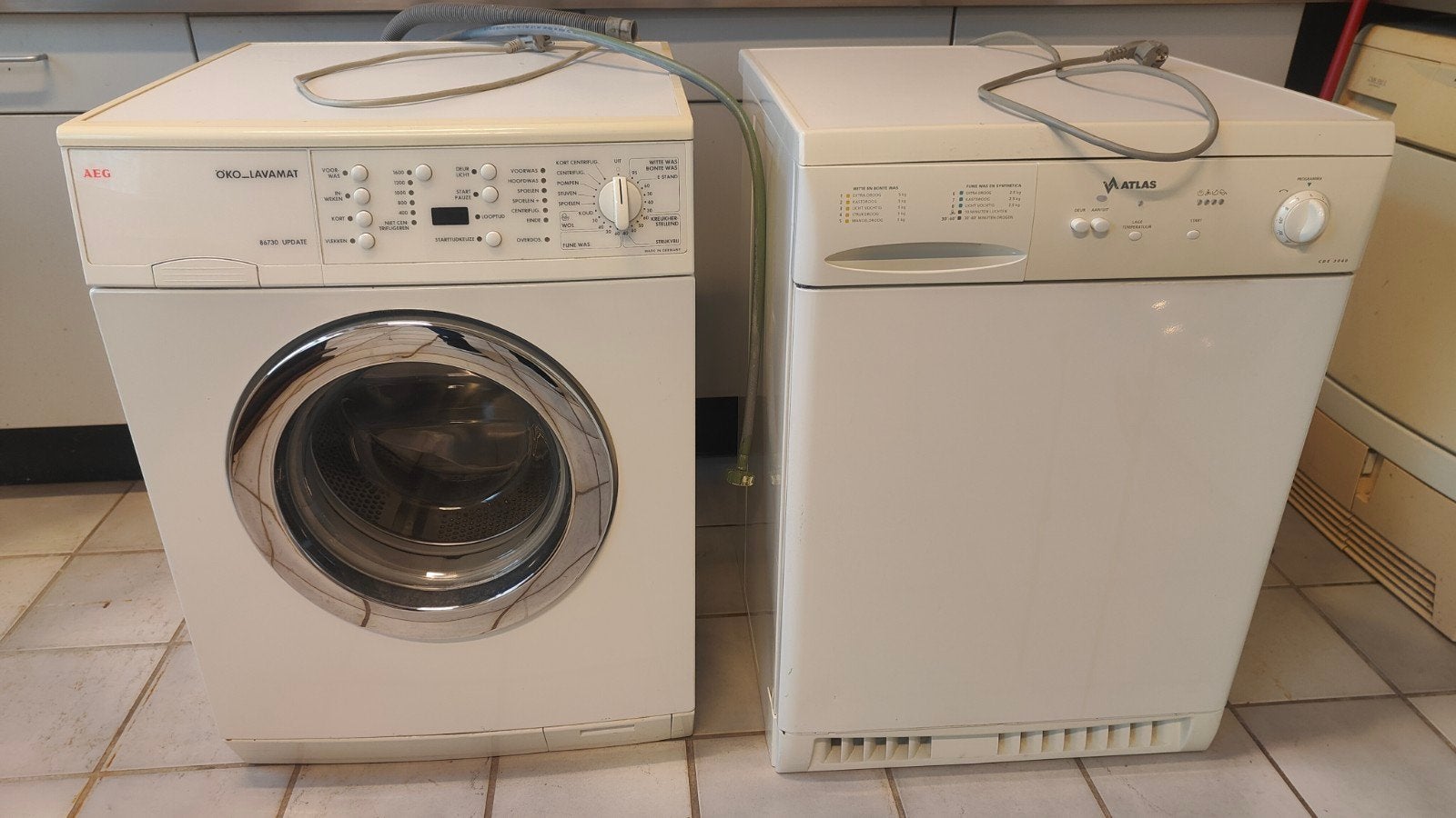 AEG ÖKO-LAVAMAT Wasmachine en Atlas Wasdroger Set, Witgoed en Apparatuur, Ophalen, Gebruikt, Voorlader, Kort programma