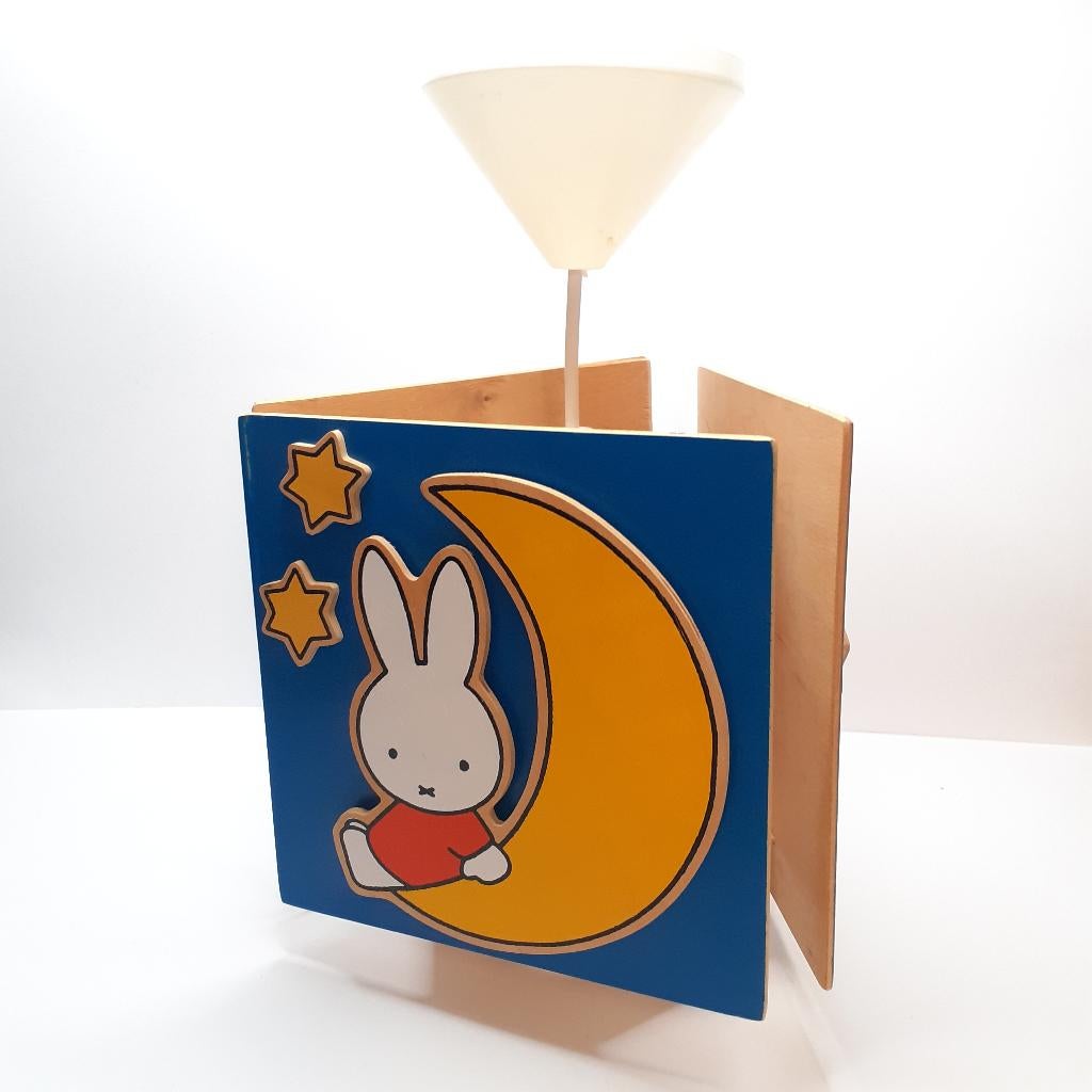 Leuke houten vintage Nijntje hanglamp met maan & sterren, Verzenden, Gebruikt, Lamp
