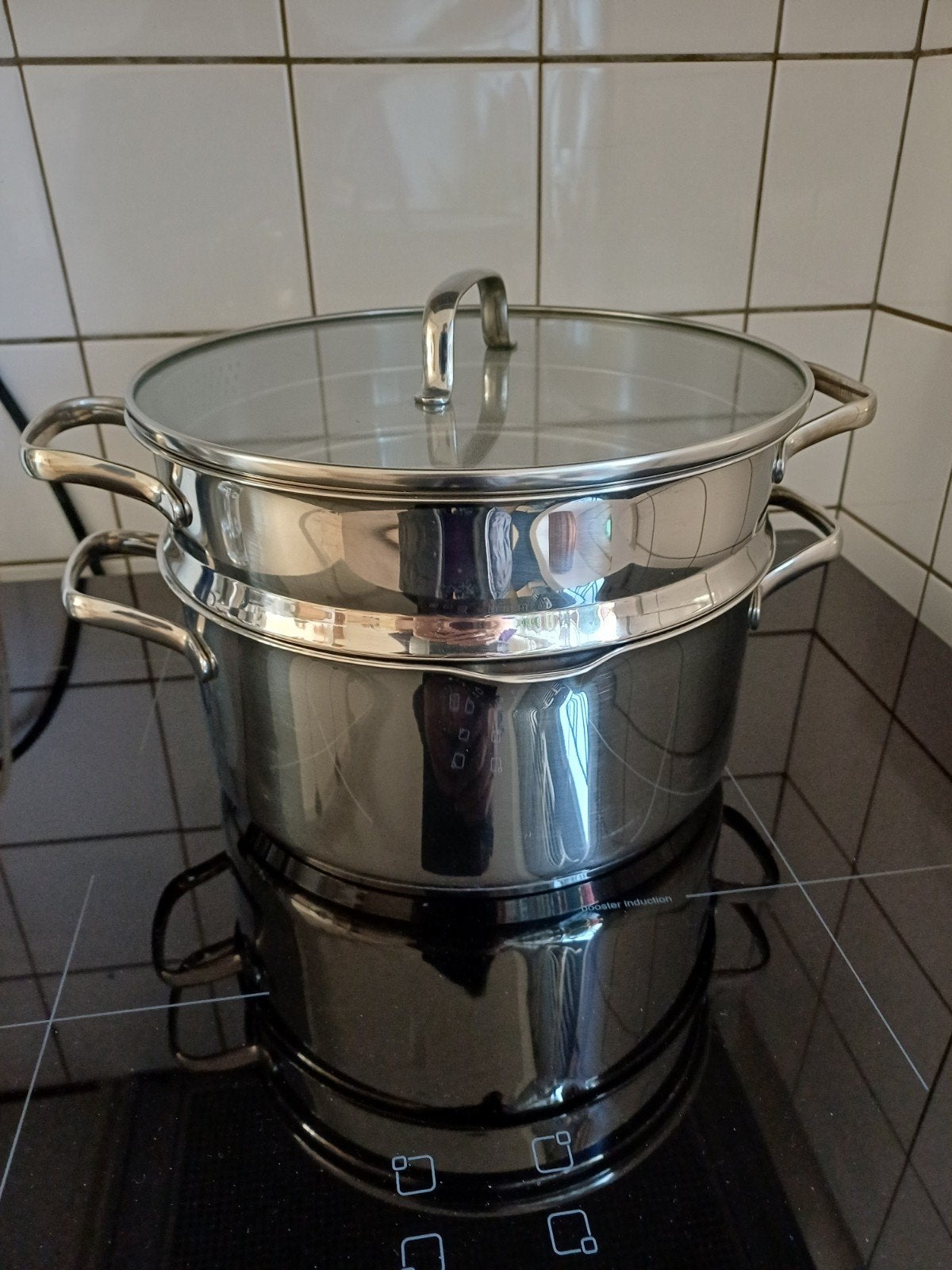 RVS Stoompan met Glazen Deksel - Zo goed als nieuw, Kookpan of Snelkookpan, Ophalen of Verzenden, Zo goed als nieuw, Rvs