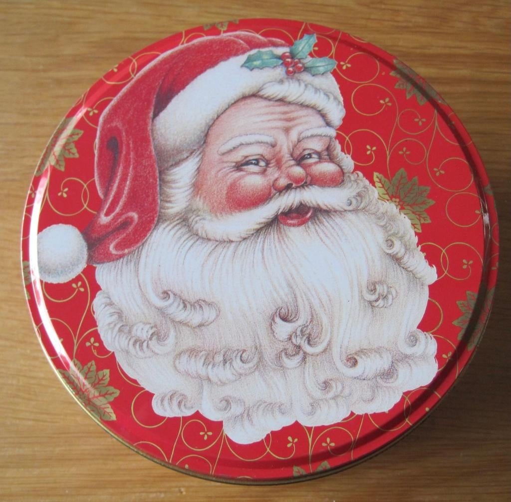 blik met afbeelding van het hoofd van de kerstman - rond, Ophalen of Verzenden, Zo goed als nieuw, Overige