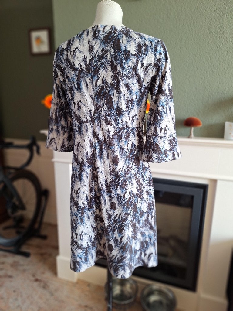 Senso suèdine grijs blauw trompet mouw jurk 38 M, Maat 38/40 (M), Senso, Zo goed als nieuw, Knielengte