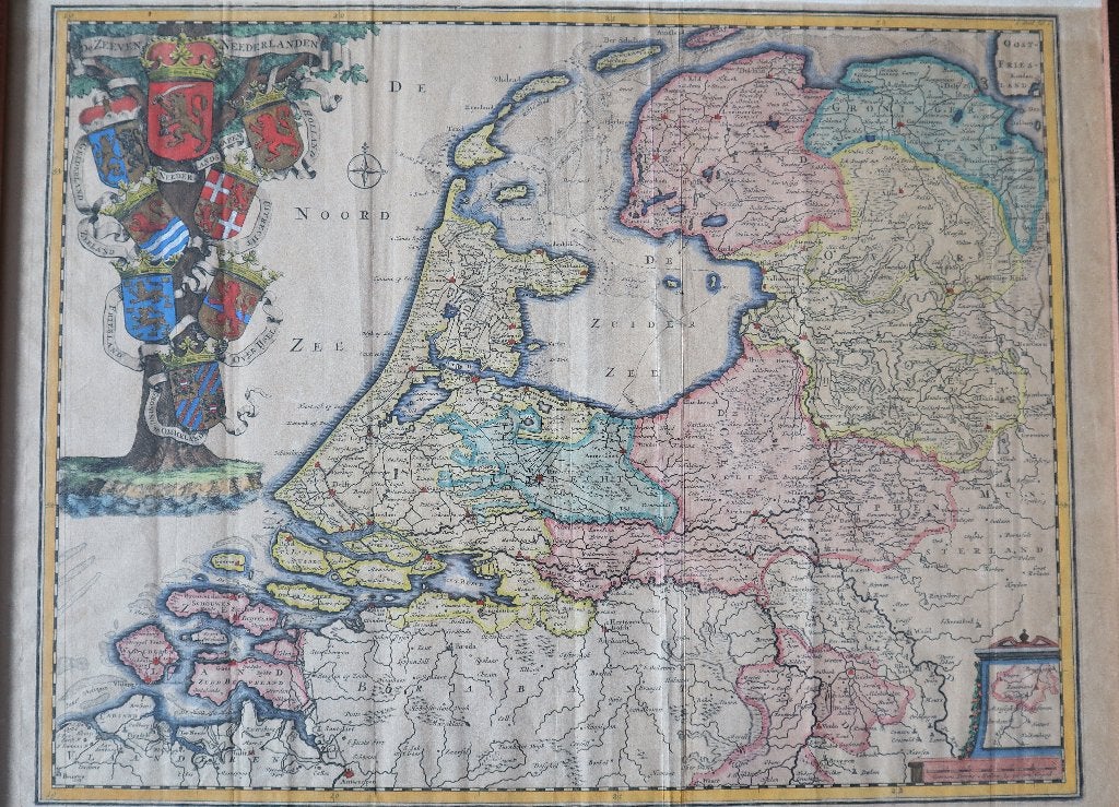 Landkaart / gravure Holland 1725, 7 provincien, Gelezen, Ophalen of Verzenden, Landkaart, 1800 tot 2000