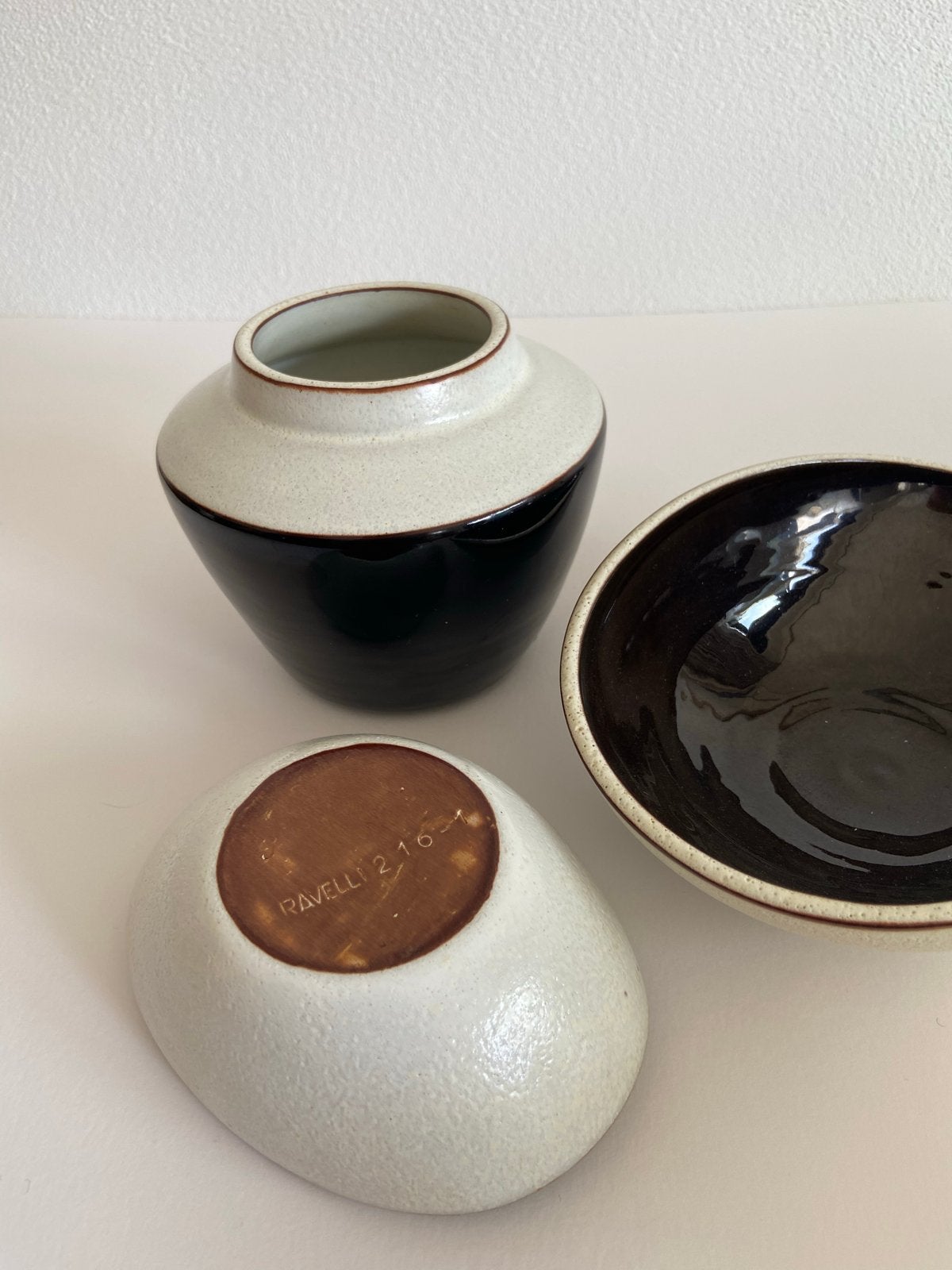 Vintage Ravelli keramiek set: vaas en schalen, Antiek en Kunst, Ophalen