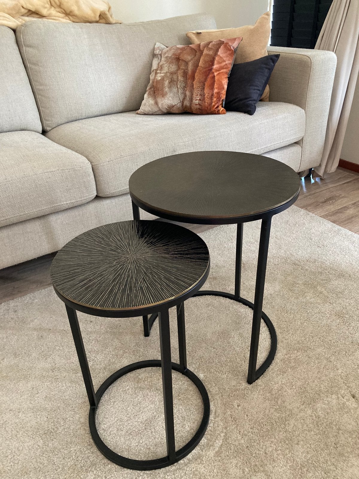 Set bijzettafels Zwart Koper Brons, Huis en Inrichting, Tafels | Salontafels, Ophalen, 50 – 75, Minder dan 50 cm, 50 tot 100 cm