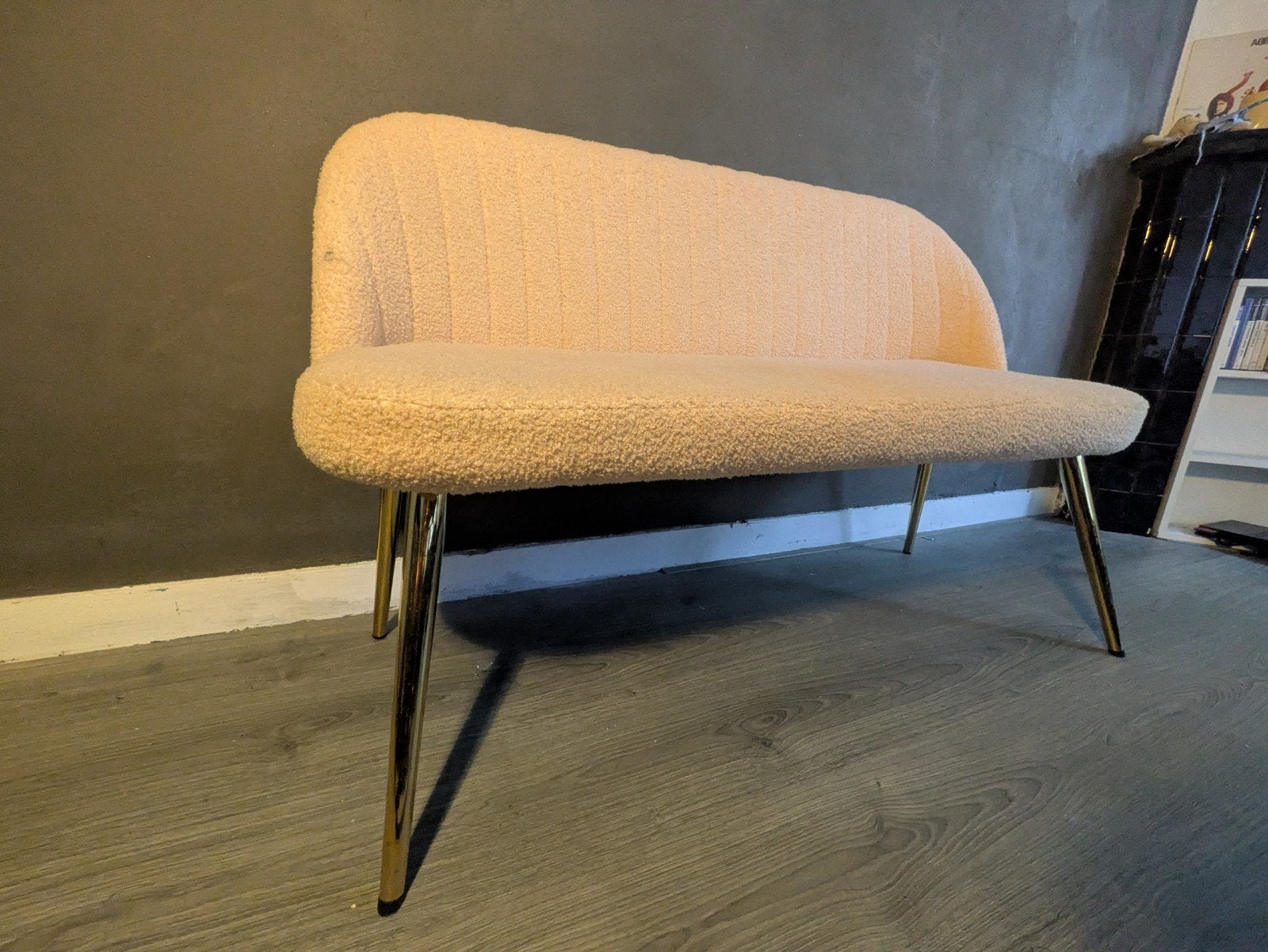 Roze designer bankje met gouden poten, Ophalen, 75 tot 100 cm, Tweepersoons, Minder dan 150 cm