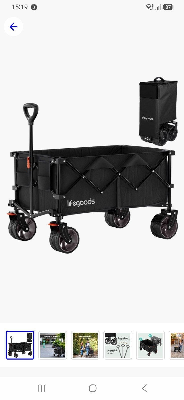 Lifegoods Bolderkar 200 Liter - Opvouwbaar en Stevige Wielen, Ophalen, Opvouwbaar, Zo goed als nieuw